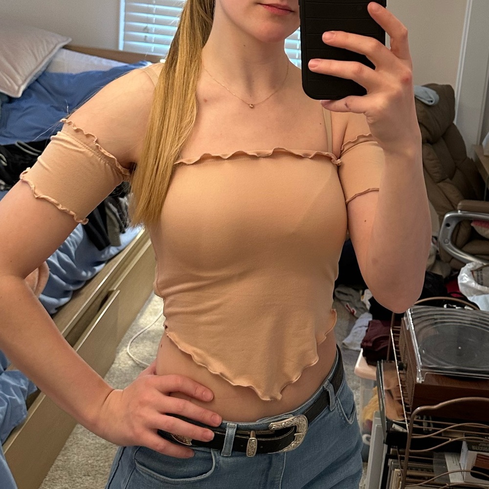 nude pink off the shoulder top